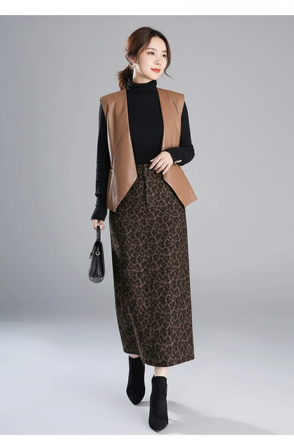Jupe Léopard Longue Hiver Élégante