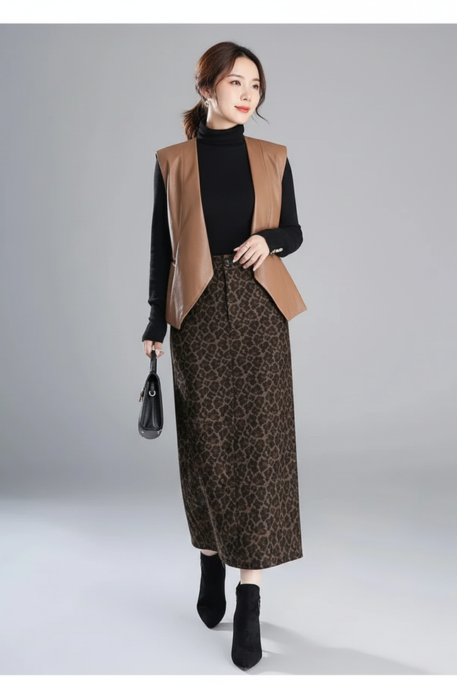 Jupe Léopard Longue Hiver Élégante