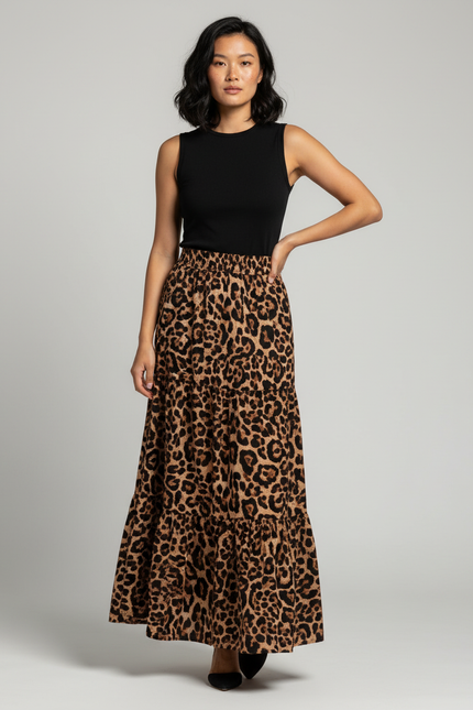 Jupe Léopard Longue À Volants Bohème Aérienne