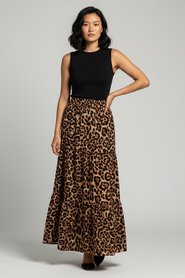 Jupe Léopard Longue À Volants Bohème Aérienne