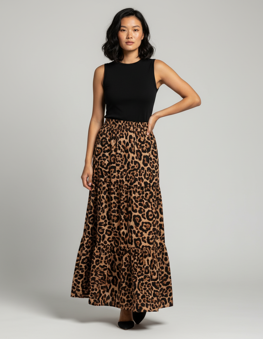 Jupe Léopard Longue À Volants Bohème Aérienne
