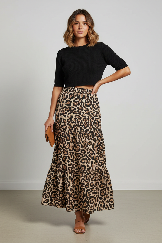 Jupe Léopard Maxi À Volants Fluide