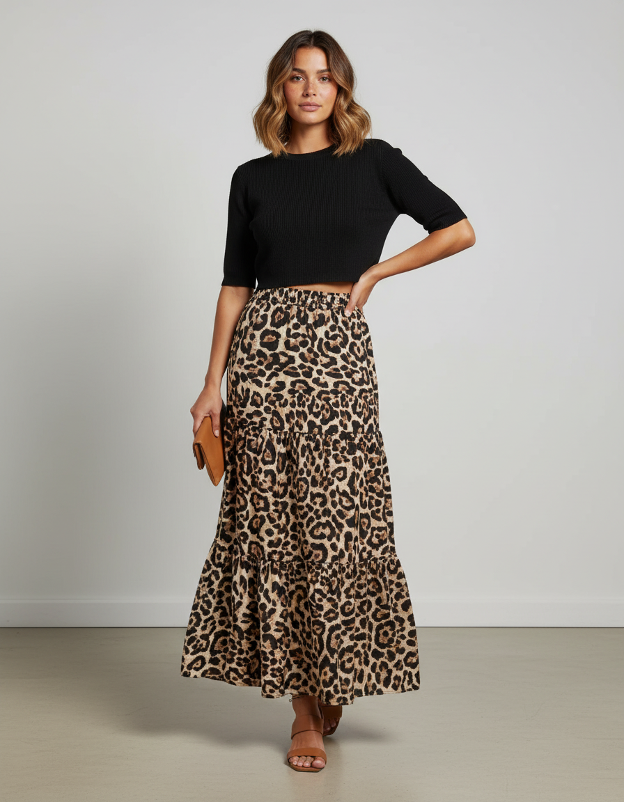 Jupe Léopard Maxi À Volants Fluide