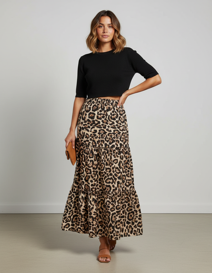 Jupe Léopard Maxi À Volants Fluide