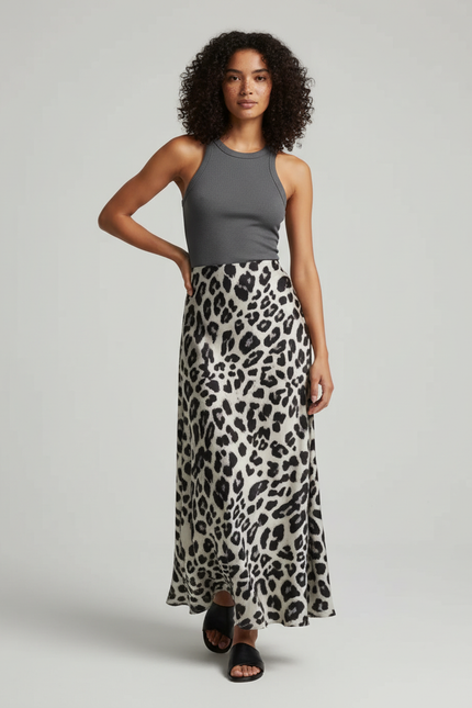 Jupe Léopard Noir Et Blanc Fluide Élégante