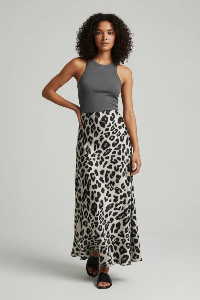 Jupe Léopard Noir Et Blanc Fluide Élégante