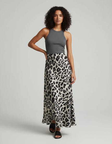 Jupe Léopard Noir Et Blanc Fluide Élégante
