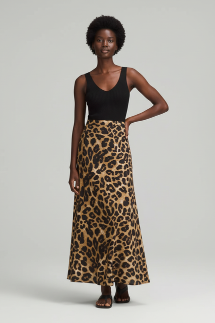 Jupe Léopard Fluide Mi-Longue Élégante