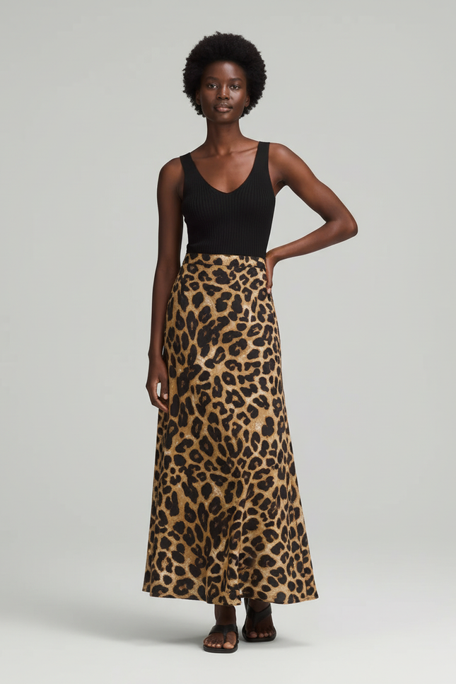 Jupe Léopard Fluide Mi-Longue Élégante