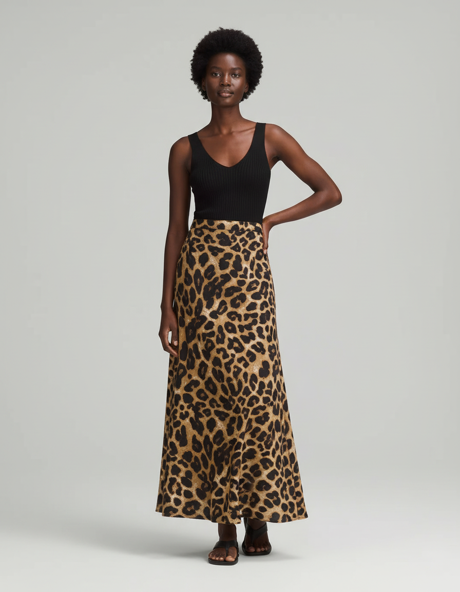 Jupe Léopard Fluide Mi-Longue Élégante