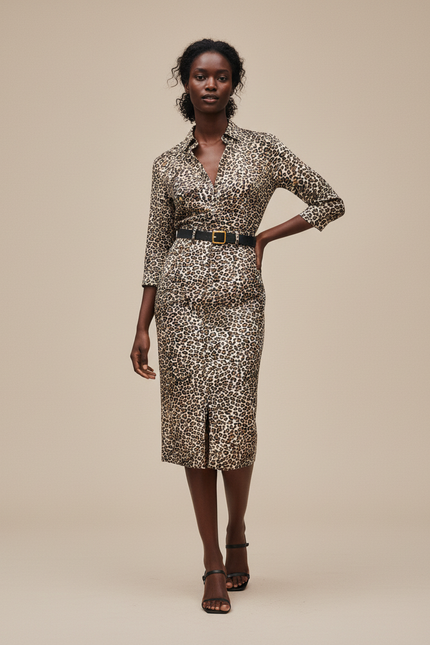 Jupe Léopard Slim Fendue Élégante