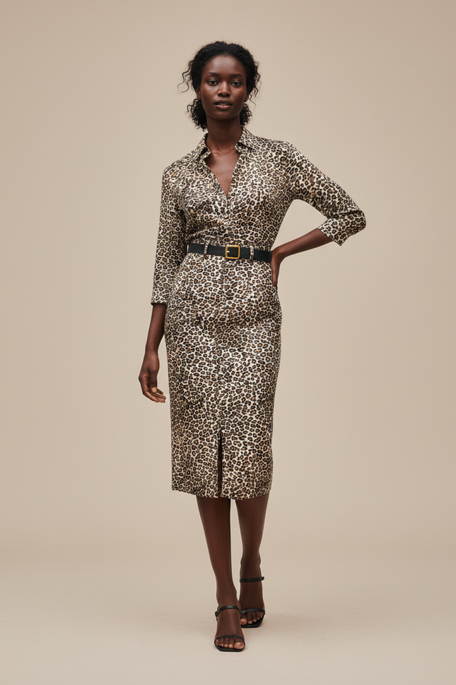 Jupe Léopard Slim Fendue Élégante