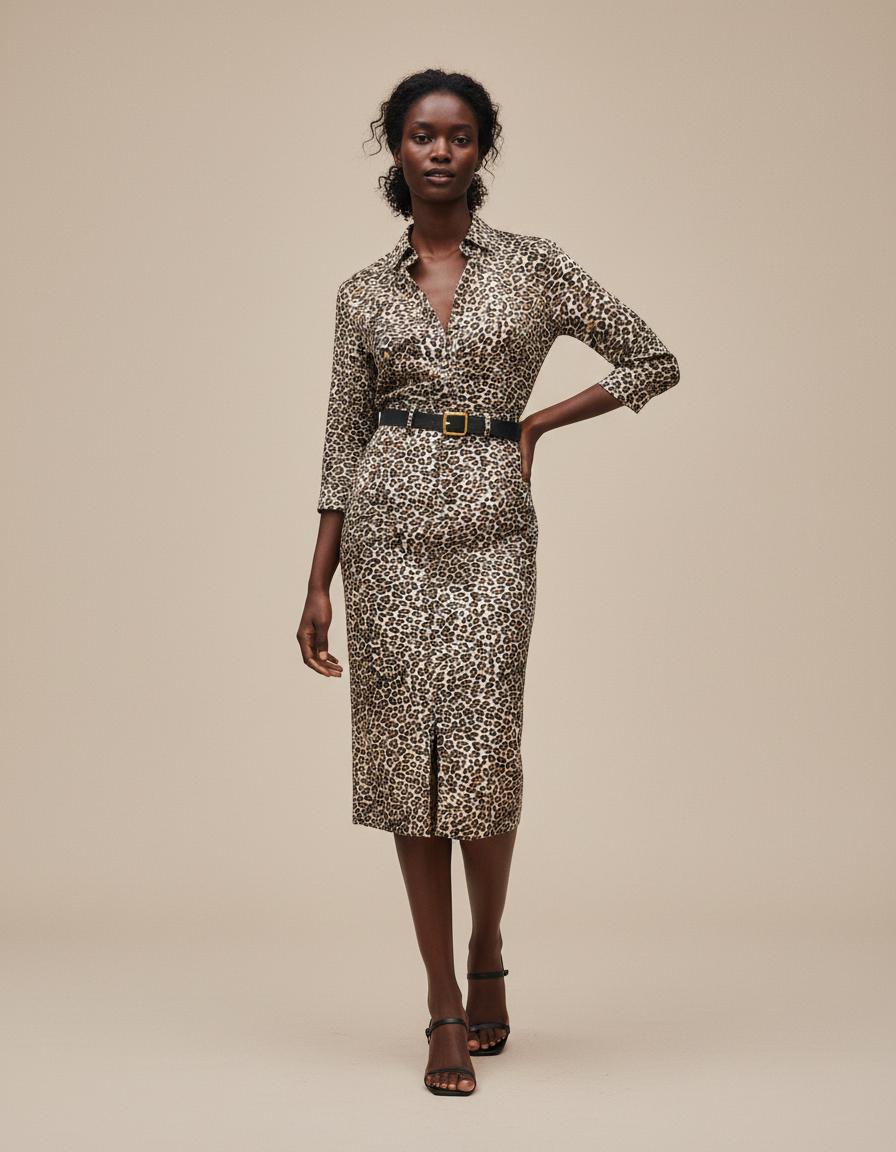 Jupe Léopard Slim Fendue Élégante