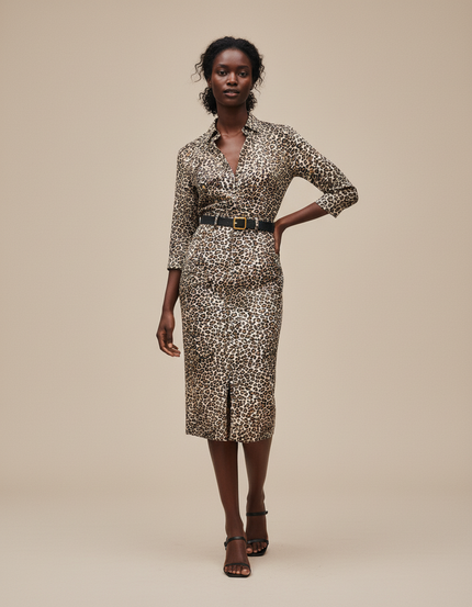 Jupe Léopard Slim Fendue Élégante