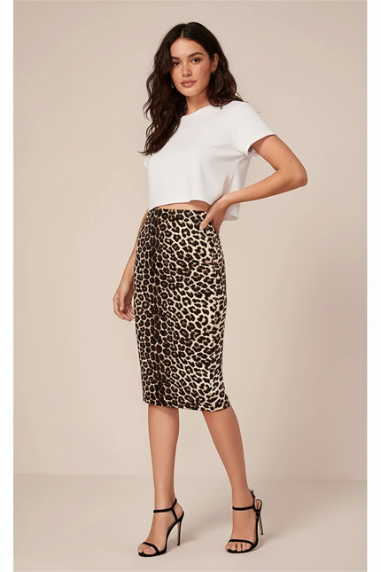Jupe Léopard Ajustée Midi Chic