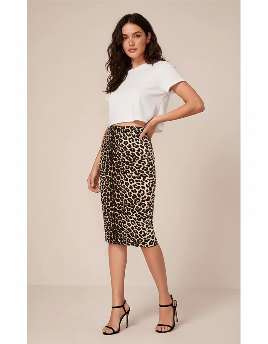 Jupe Léopard Ajustée Midi Chic