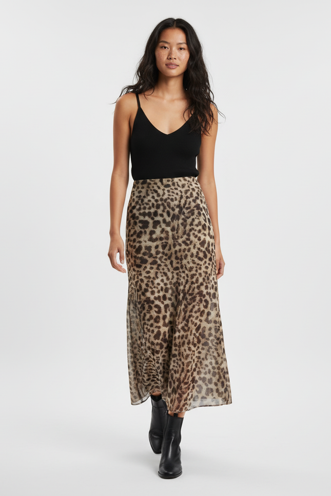 Jupe Léopard Midi Fluide Élégante Classique