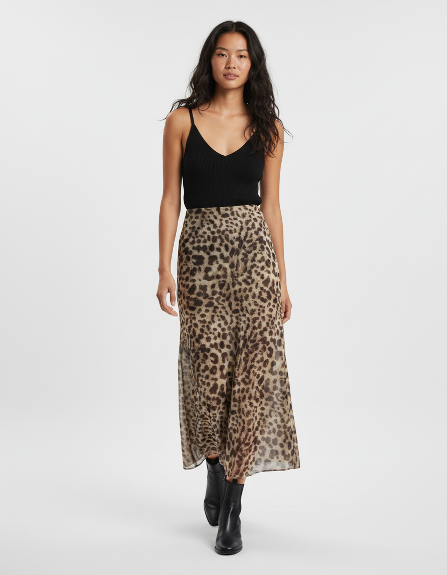 Jupe Léopard Midi Fluide Élégante Classique