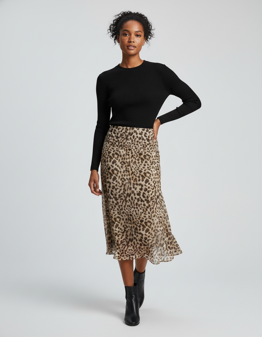 Jupe Léopard Fluide Midi Élégante