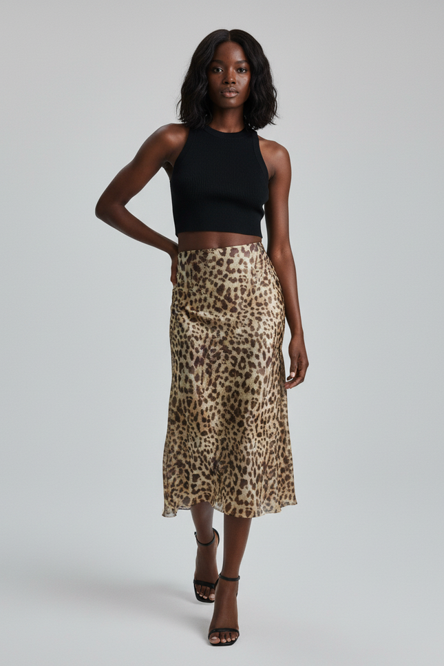 Jupe Léopard Midi Fluide Chic Citadine