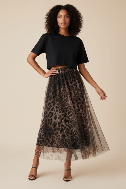 Jupe Léopard Tulle Longue Élégante