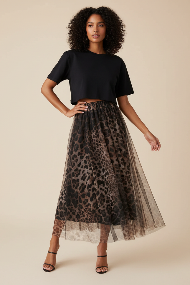 Jupe Léopard Tulle Longue Élégante