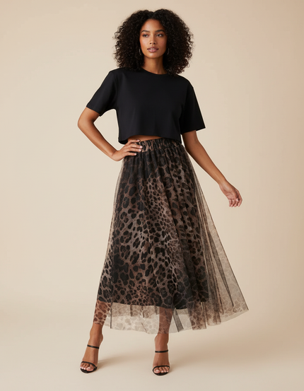 Jupe Léopard Tulle Longue Élégante