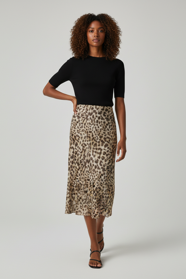 Jupe Léopard Fluide Taille Haute Élégante