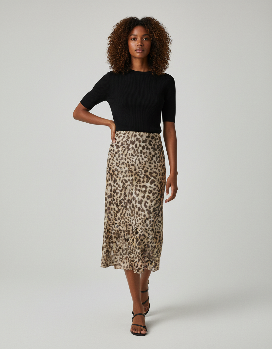 Jupe Léopard Fluide Taille Haute Élégante