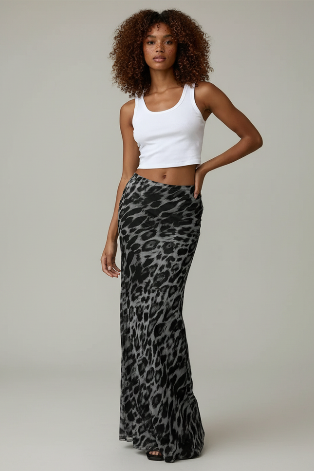 Jupe Léopard Longue Slim Fluide