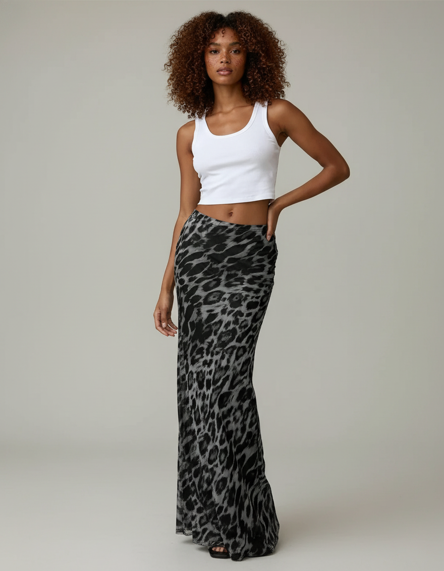 Jupe Léopard Longue Slim Fluide