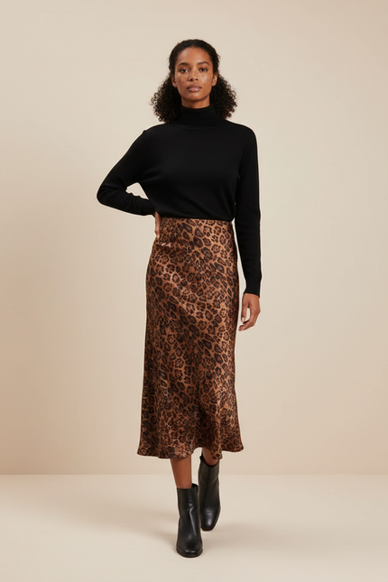 Jupe Léopard Fluide Midi Chic Quotidienne