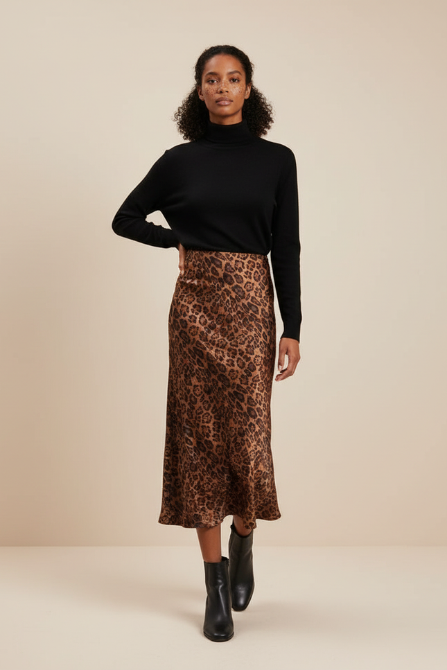 Jupe Léopard Fluide Midi Chic Quotidienne