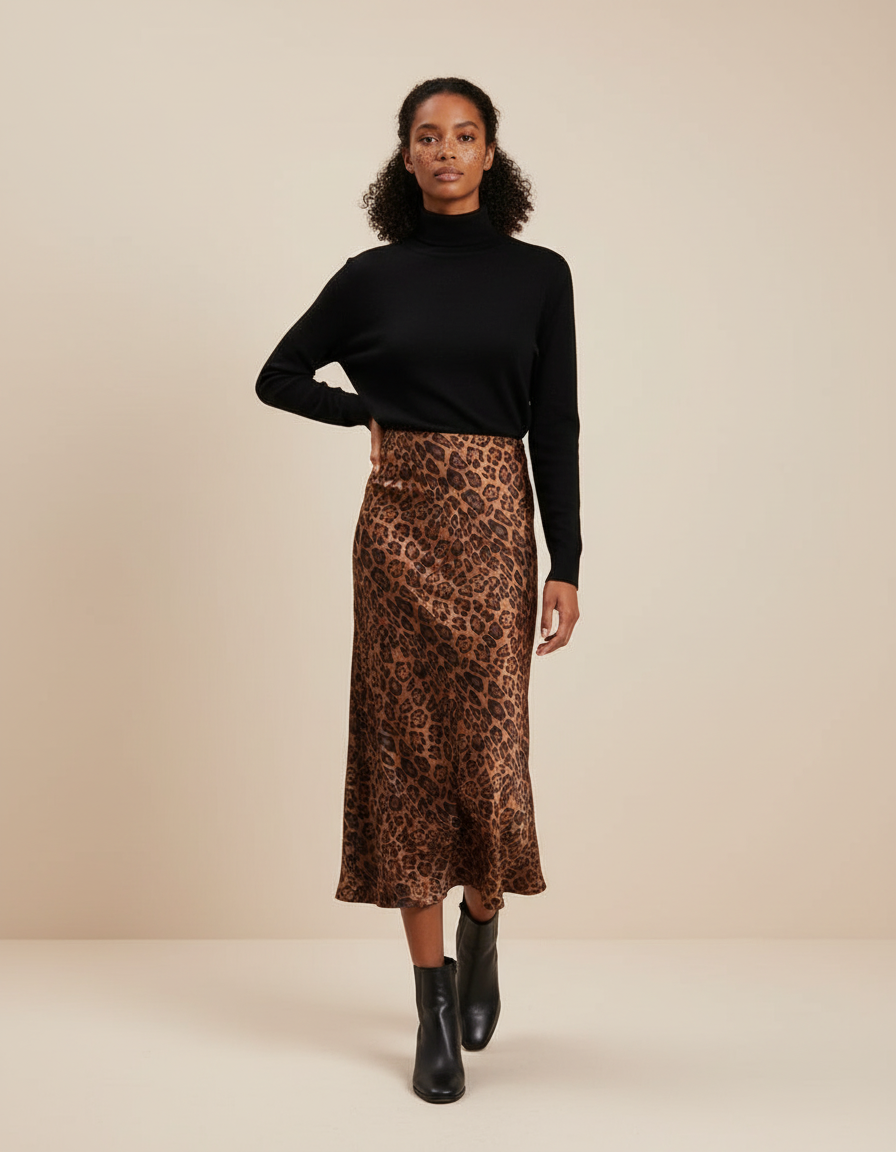 Jupe Léopard Fluide Midi Chic Quotidienne