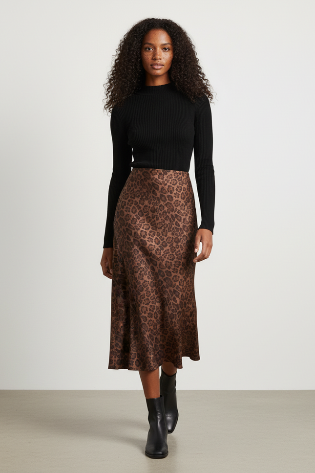 Jupe Léopard Marron Fluide Élégante Chaleureuse