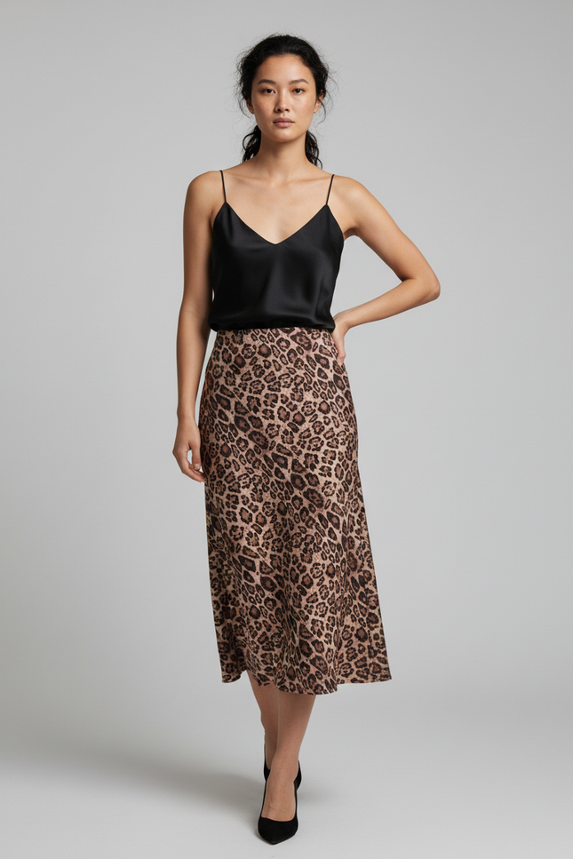 Jupe Léopard Fluide Midi Chic Légère