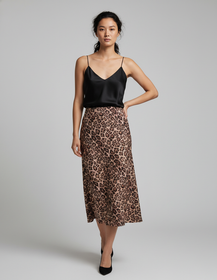 Jupe Léopard Fluide Midi Chic Légère