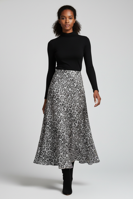 Jupe Léopard Grise Longue Fluide