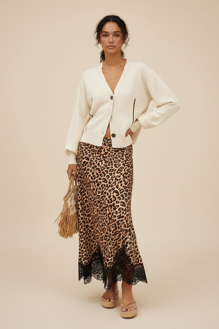 Jupe Léopard Dentelle Fluide Élégante