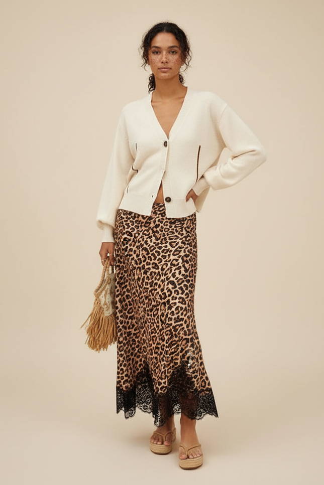 Jupe Léopard Dentelle Fluide Élégante