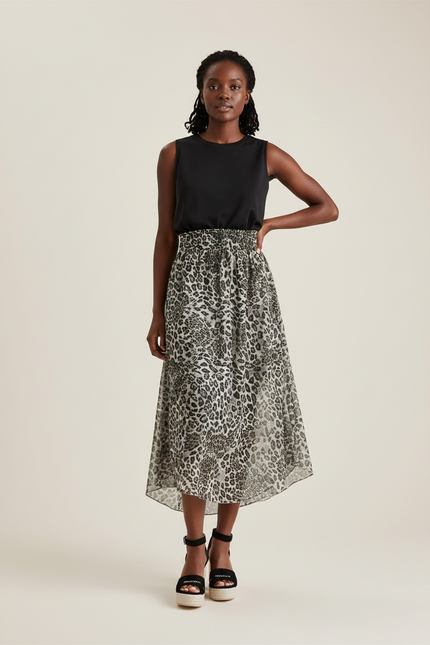 Jupe Léopard Fluide Plissée Élégante