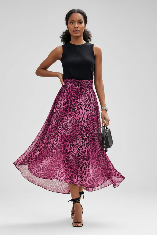 Jupe Léopard Rose Fuchsia Fluide Élégante