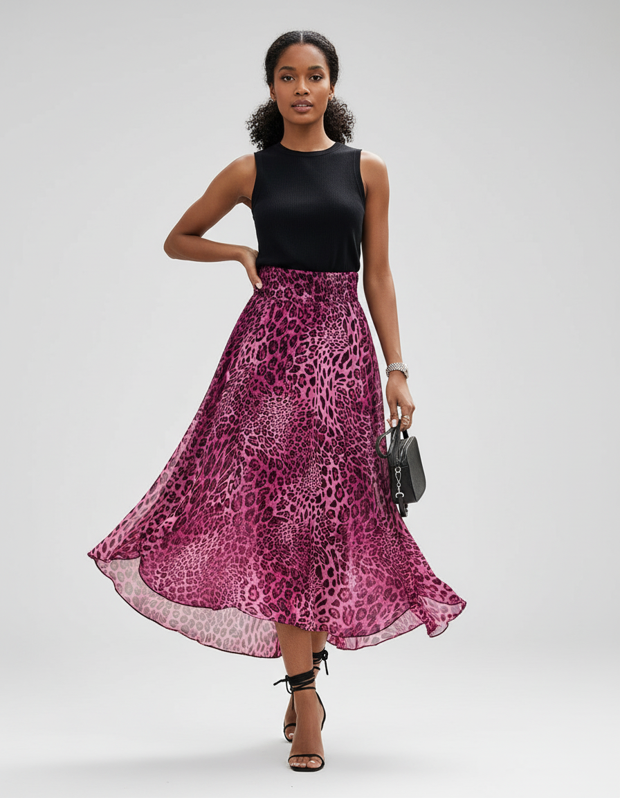 Jupe Léopard Rose Fuchsia Fluide Élégante