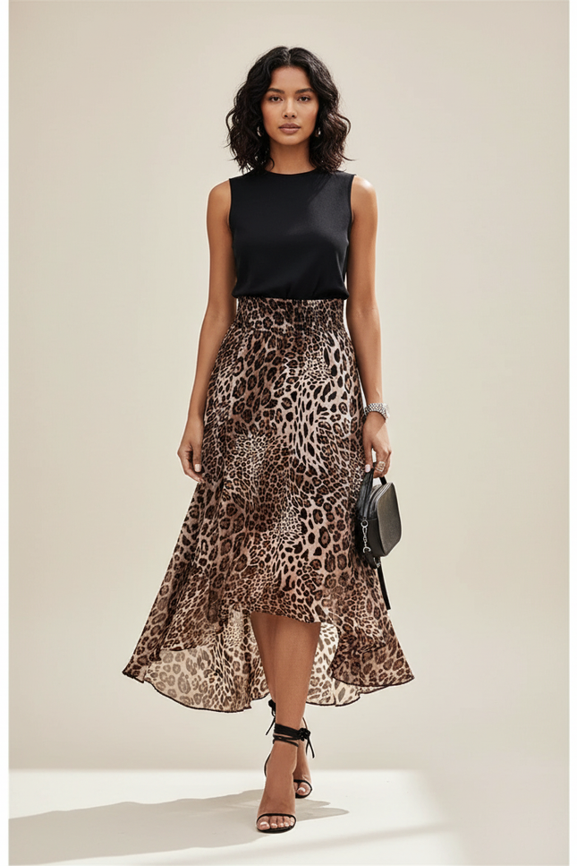 Jupe Léopard Asymétrique Fluide Élégante
