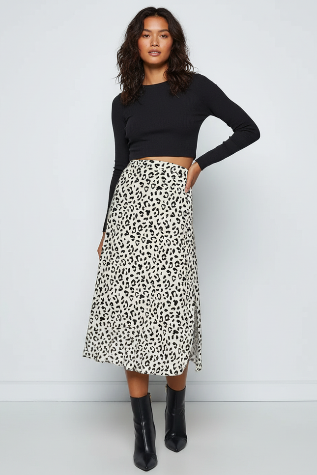 Jupe Léopard Fluide Fendue Élégante