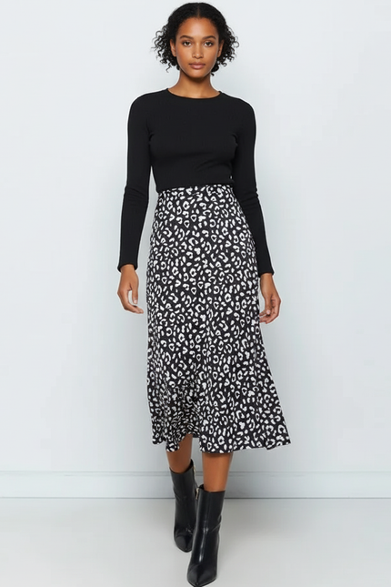 Jupe Léopard Midi Fluide Élégante Soyeuse