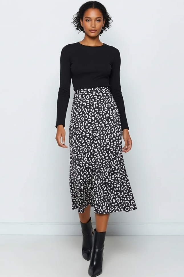 Jupe Léopard Midi Fluide Élégante Soyeuse