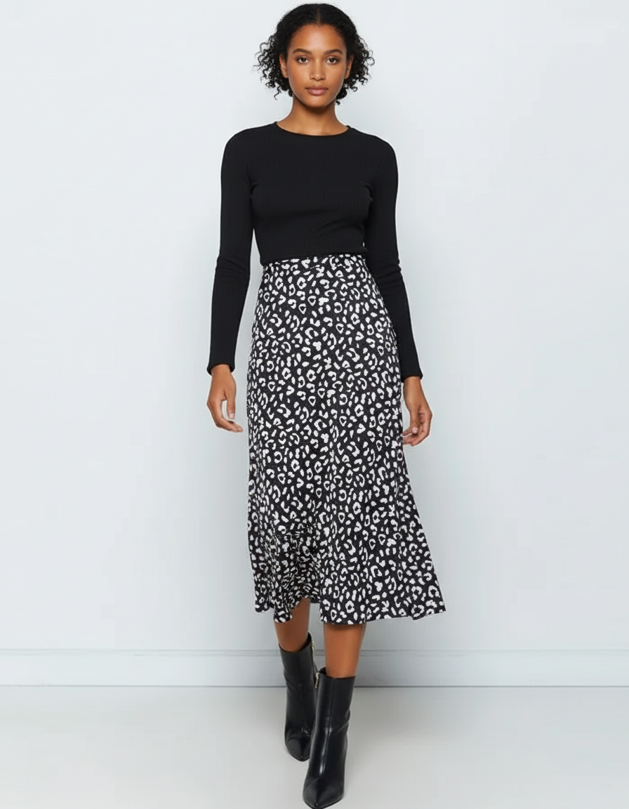 Jupe Léopard Midi Fluide Élégante Soyeuse