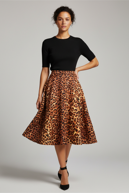 Jupe Léopard Évasée Midi Chic