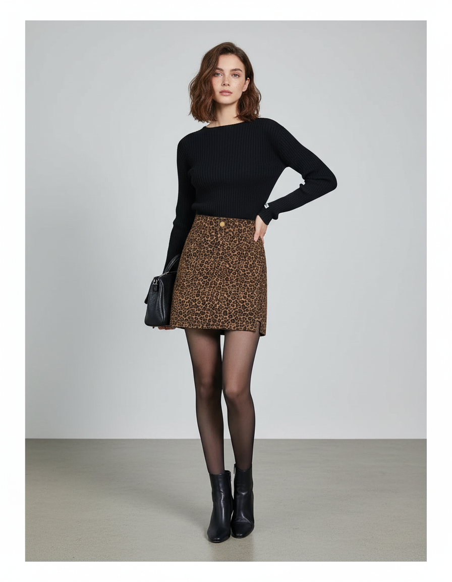 Jupe Léopard Taille Haute Ajustée Chic